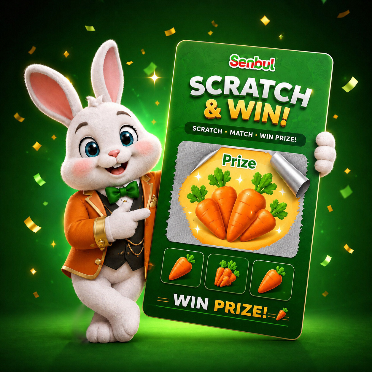 Senbul Scratch and Win feature with digital prize cards